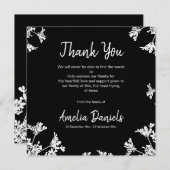 Black & White Wildflower Uitvaart Dank u kaart (Voorkant / Achterkant)