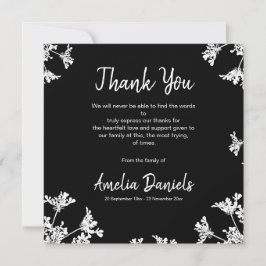 Black & White Wildflower Uitvaart Dank u kaart