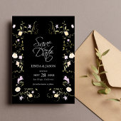 Black & White Wildflowers Wedding Bewaar de datum Kaart