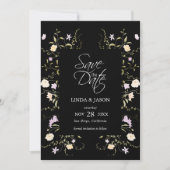 Black & White Wildflowers Wedding Bewaar de datum Kaart (Voorkant)