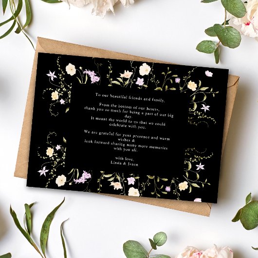 Black & White Wildflowers Wedding Dank u kaart
