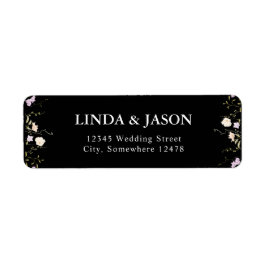 Black & White Wildflowers Wedding Retouradres Etiket