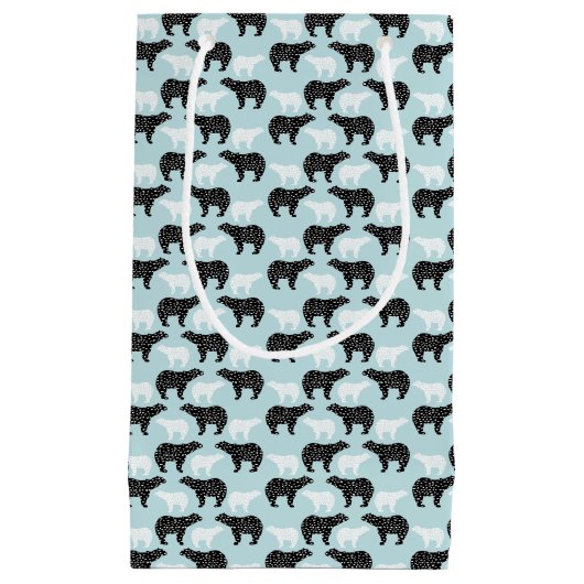 Black White Winter Forest Beer Klein Cadeauzakje (Voorkant)