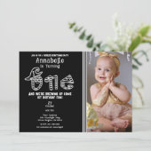 Black White Witch Halloween Foto 1e Verjaardag Kaart (Staand voorkant)