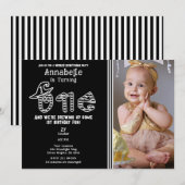 Black White Witch Halloween Foto 1e Verjaardag Kaart (Voorkant / Achterkant)