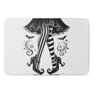 Black & White Witch Legs Whimsical Halloween Party Badmat