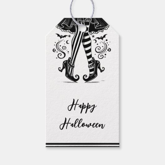 Black & White Witch Legs Whimsical Halloween Party Cadeaulabel (Voorkant)