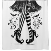 Black & White Witch Legs Whimsical Halloween Party Douchegordijn (Voorkant)