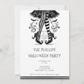 Black & White Witch Legs Whimsical Halloween Party Kaart (Voorkant)