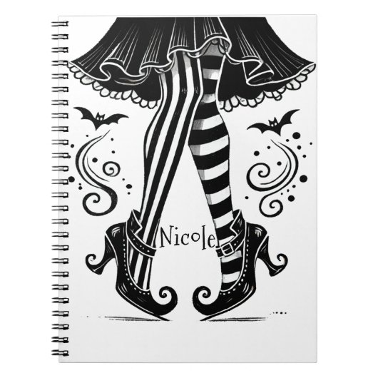 Black & White Witch Legs Whimsical Halloween Party Notitieboek (Voorkant)