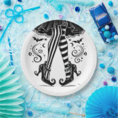 Black & White Witch Legs Whimsical Halloween Party Papieren Bordje (Feest)