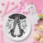 Black & White Witch Legs Whimsical Halloween Party Papieren Bordje (Feest)