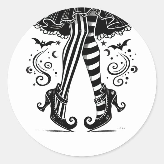 Black & White Witch Legs Whimsical Halloween Party Ronde Sticker (Voorkant)