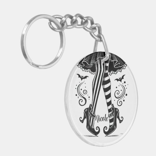 Black & White Witch Legs Whimsical Halloween Party Sleutelhanger (Voorkant Links)