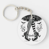 Black & White Witch Legs Whimsical Halloween Party Sleutelhanger (Voorkant)