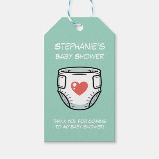 Black & White with a Red Heart Baby Diaper  Cadeaulabel (Voorkant)