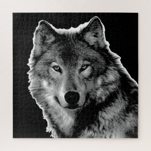 Black & White Wolf Artwork - Wild Animals Legpuzzel