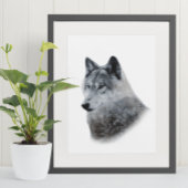 Black White Wolf Double Exposure Poster