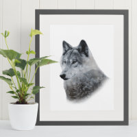 Black White Wolf Double Exposure Poster