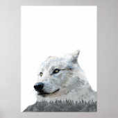 Black White Wolf Dubbele Blootstelling Modern Poster (Voorkant)