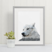 Black White Wolf Dubbele Blootstelling Modern Poster