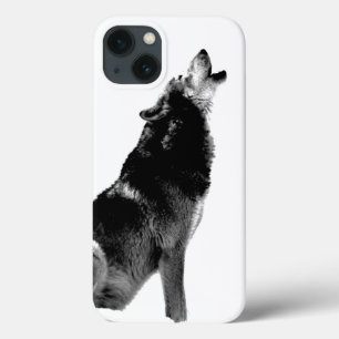 Black & White Wolf Howling bij Moon Case-Mate iPhone Case
