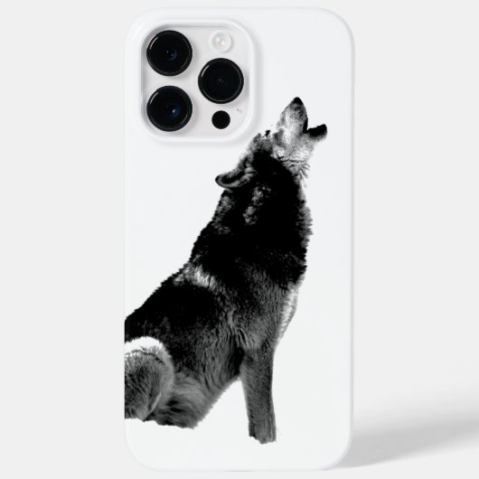 Black & White Wolf Howling bij Moon Case-Mate iPhone Case (Achterkant)