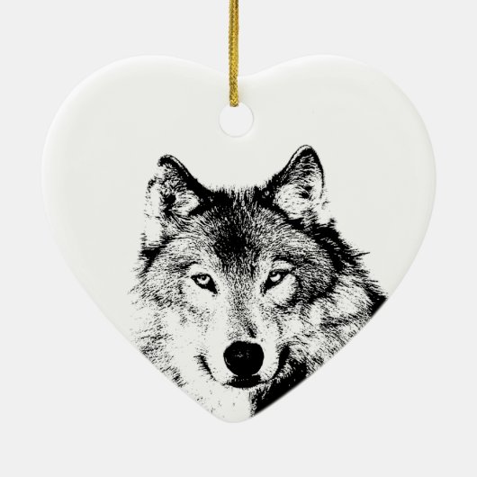 Black & White Wolf Kerstboom Ornament (Achterkant)