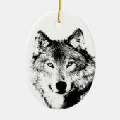 Black & White Wolf Kerstboom Ornamenten (Voorkant)