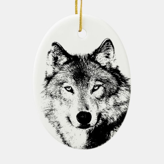 Black & White Wolf Kerstboom Ornamenten (Achterkant)