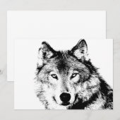 Black & White Wolf Uitnodiging (Voorkant / Achterkant)