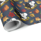 Black White Wolves Moonlight Autumn Leaves Cadeaupapier (Rol Hoek)