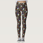 Black White Wolves Moonlight Autumn Leaves Leggings (Voorkant)