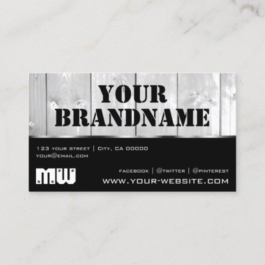 Black White Wooden Boards Wood Grain Kijk Monogram Visitekaartje (Achterkant)