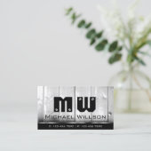 Black White Wooden Boards Wood Grain Kijk Monogram Visitekaartje (Staand voorkant)