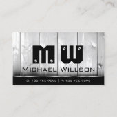 Black White Wooden Boards Wood Grain Kijk Monogram Visitekaartje (Voorkant)