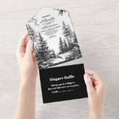 Black White Woodland Adventure Baby shower All In One Uitnodiging (Afscheurbaar)