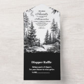 Black White Woodland Adventure Baby shower All In One Uitnodiging (Binnen)