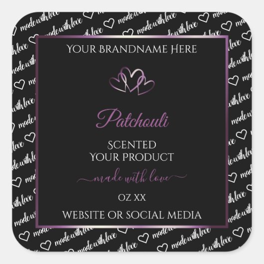 Black White Word Art Product Labels Paars hart (Voorkant)
