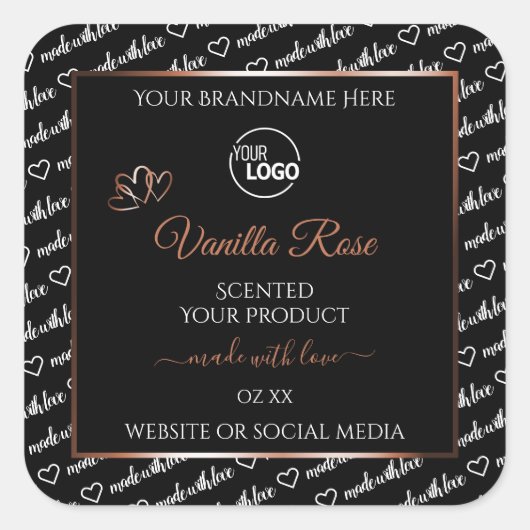 Black White Word Art Rosegold Product Label Logo (Voorkant)