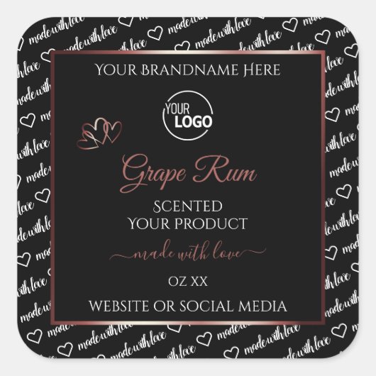 Black White Word Cloud Burgundy Product Label Logo (Voorkant)