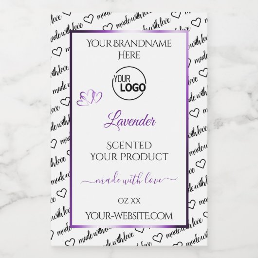 Black White Word Cloud Paars Product Labels Logo Voedselcontainer Etiket (Enkel label)