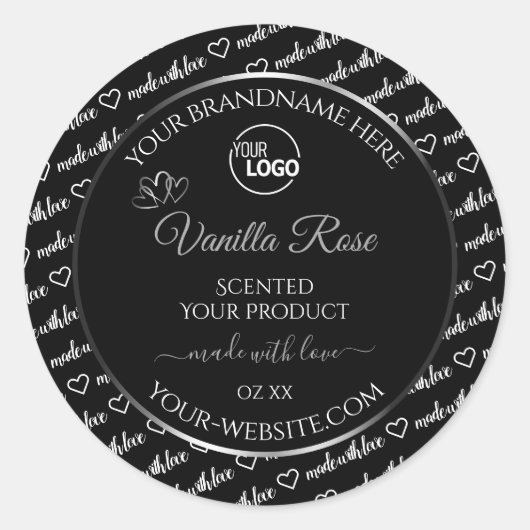 Black White Word Cloud Silver Product Labels Logo (Voorkant)