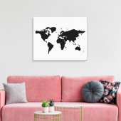 Black White World-kaart Canvas Afdruk (Insitu (Woonkamer))