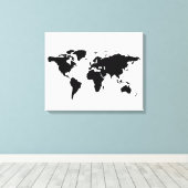 Black White World-kaart Canvas Afdruk (Insitu (Houten vloer))