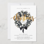 Black & White Wreath kerstfeest uitnodiging (Voorkant)