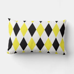 Black White Yellow Harlequin Diamond Pattern Kussen