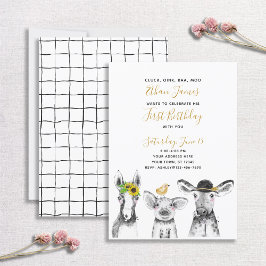 Black White Yellow Script Boerderij 1st Birthday P Kaart