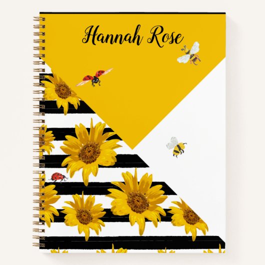 Black White Yellow Sunflower bijen Ladybugs Notitieboek (Voorkant)