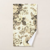 Black White Yellow Tone Peony Floral Toile Bad Handdoek (Handdoek)